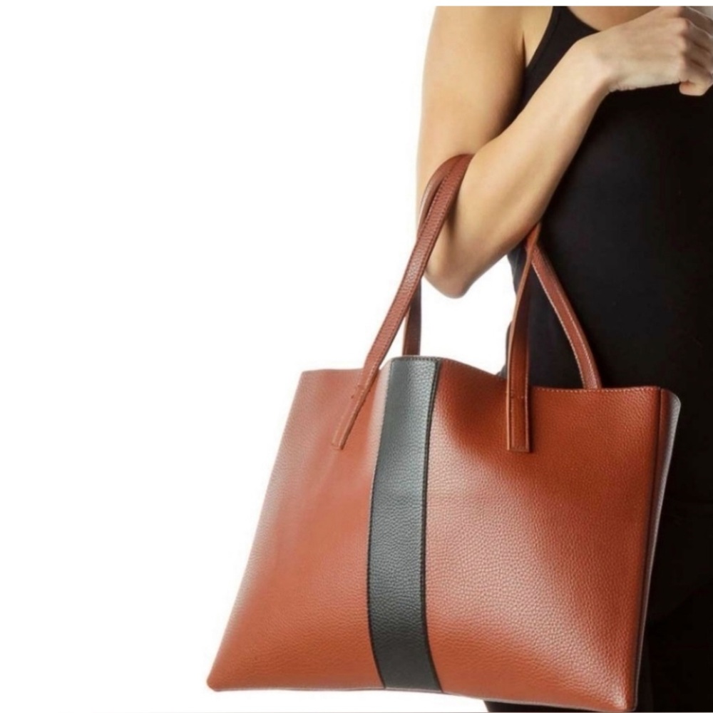 VINCE CAMUTO Luck Tote Elegant Brown and Black Tote Bag - Picture 5 of 6